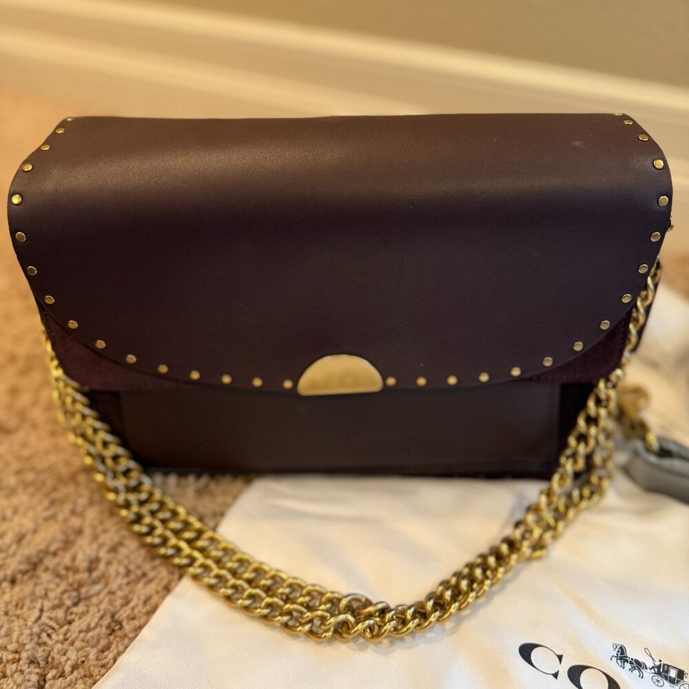 COACH® | Burgundy  double flap with gold and leather straps and wallet